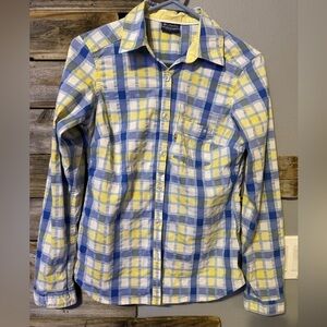 Women’s Columbia Long sleeve plaid shirt- blue and yellow- size small